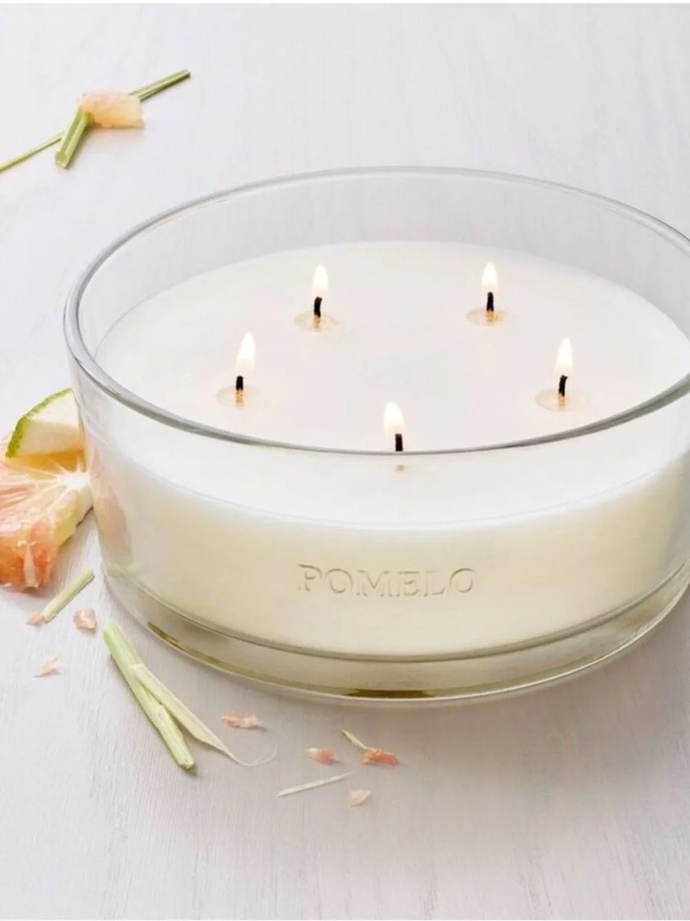 Hearth and Hand 5-Wick Clear Glass Pomelo Knob-Lid Jar Candle 28oz Gold